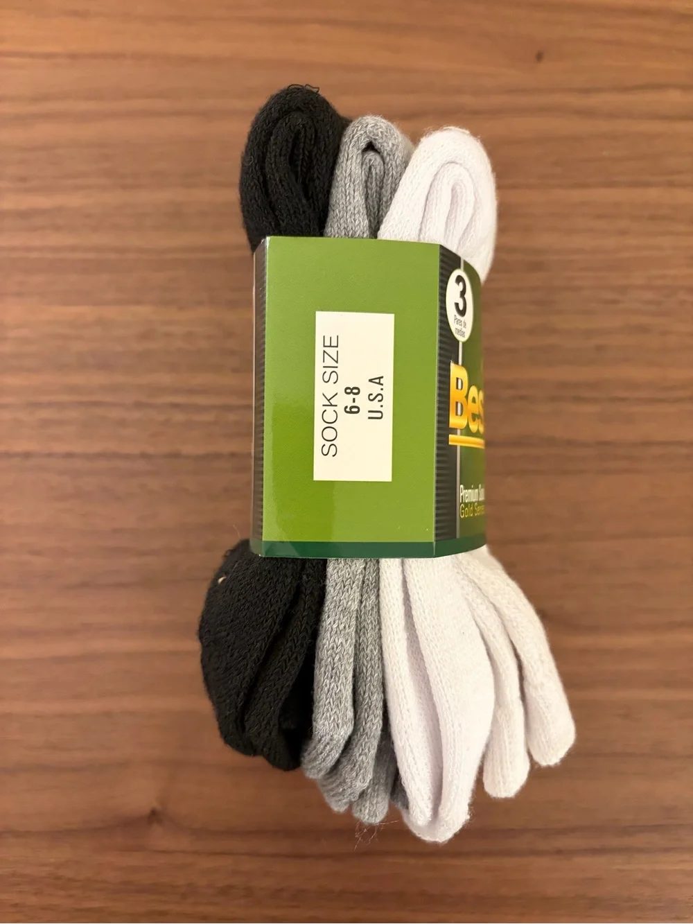 Best Way Cotton Premium Socks 3 Pair Pack Size 6-8 Black Gray White New